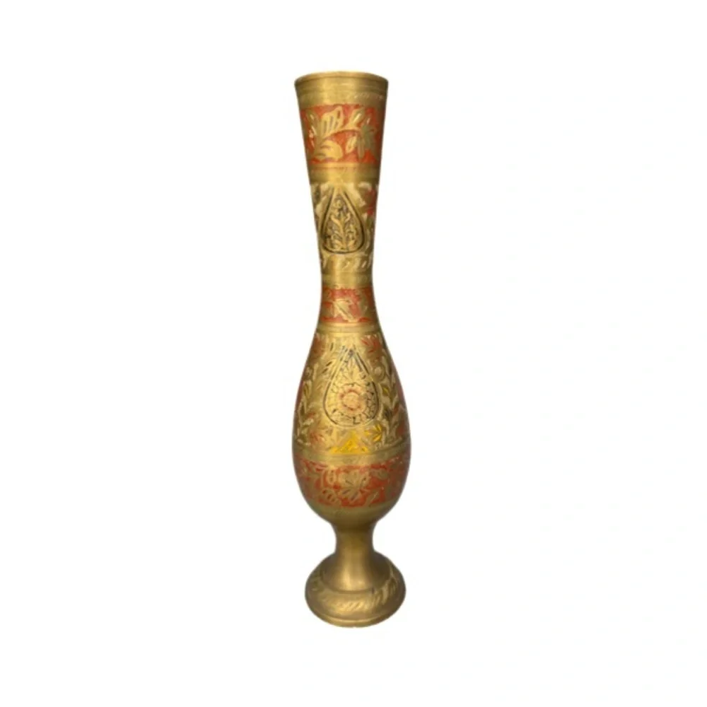 Vintage Etched Brass Decorative Vase